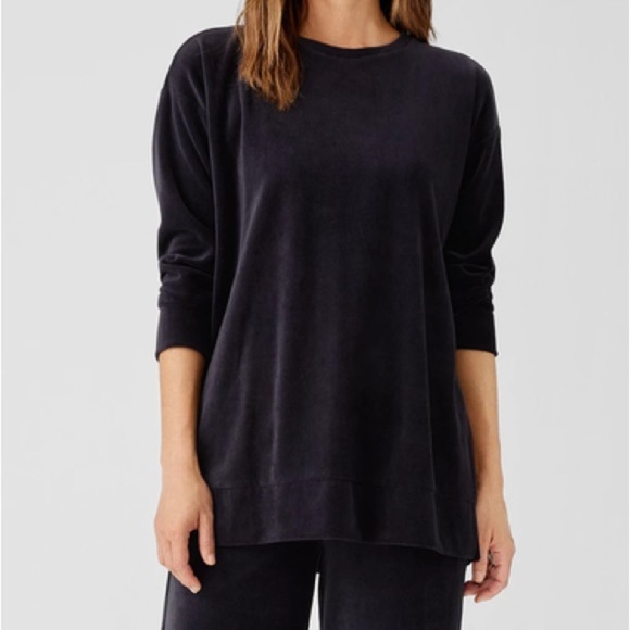 Eileen Fisher Sweaters - Eileen Fisher Cotton Velour Crew Neck Long Top Boxy Fit Thigh Length Size Med M
